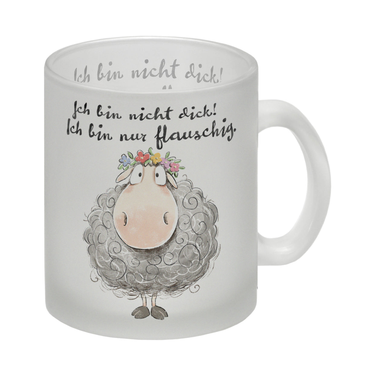 Schaf Kaffeebecher mit Spruch Nicht dick sondern flauschig