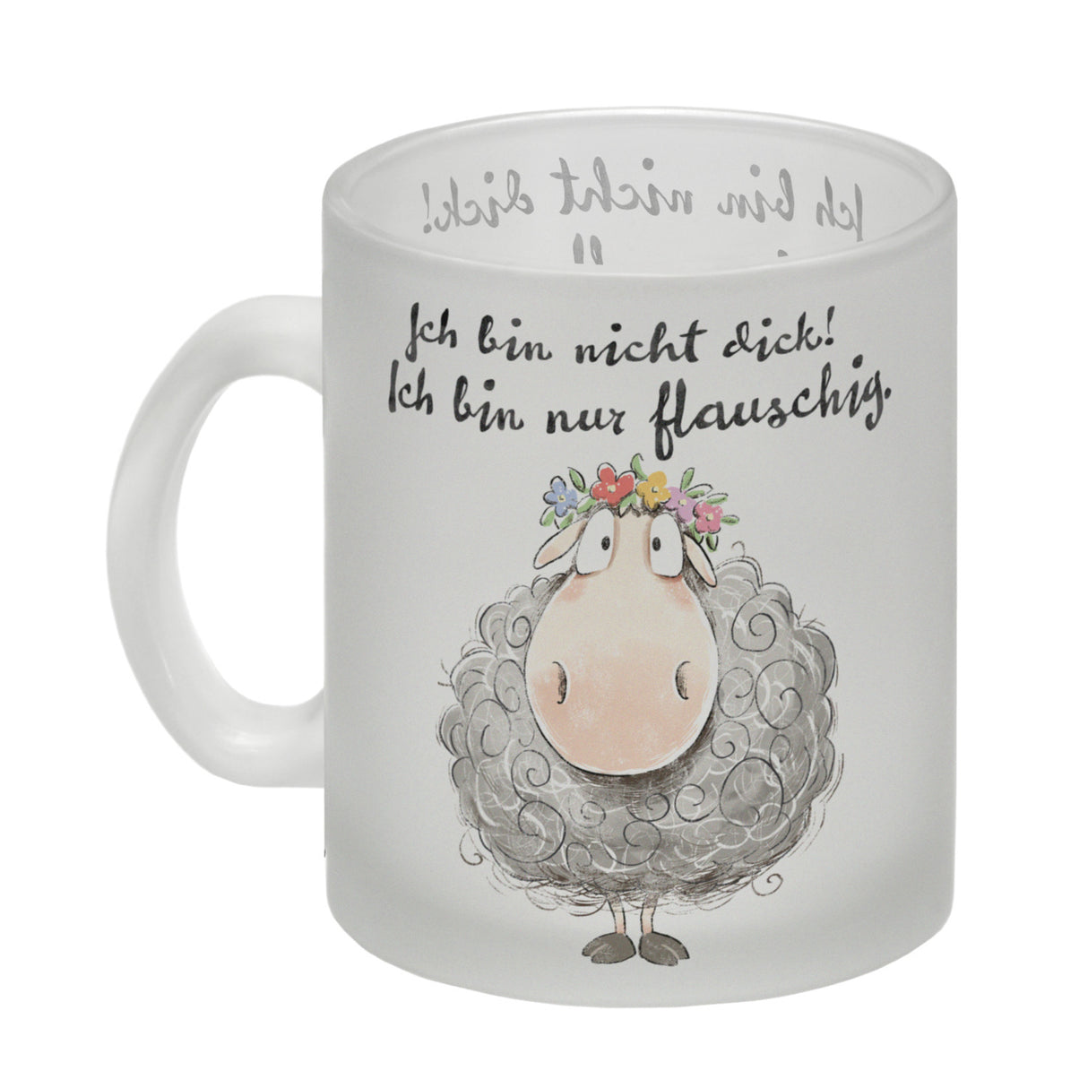 Schaf Kaffeebecher mit Spruch Nicht dick sondern flauschig