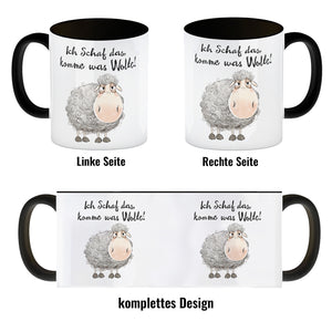 Schaf Kaffeebecher mit Spruch Ich Schaf das komme was Wolle