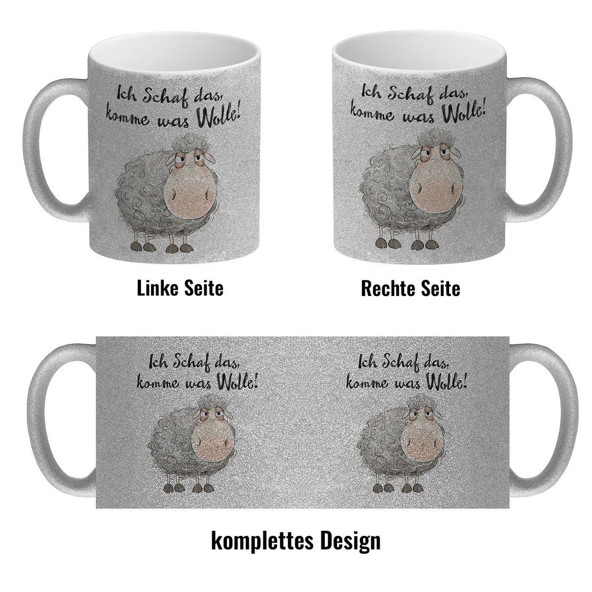 Schaf Kaffeebecher mit Spruch Ich Schaf das komme was Wolle