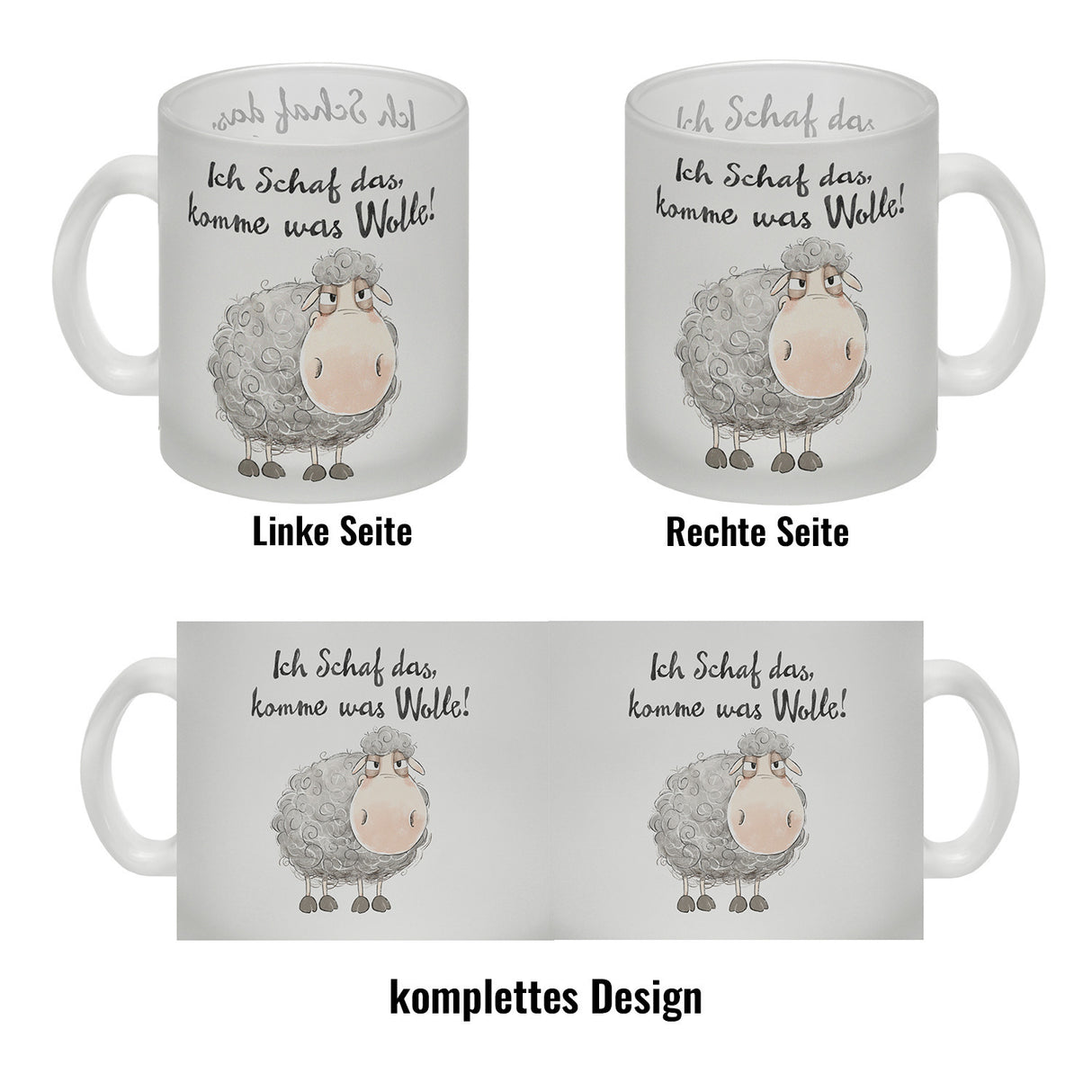 Schaf Kaffeebecher mit Spruch Ich Schaf das komme was Wolle