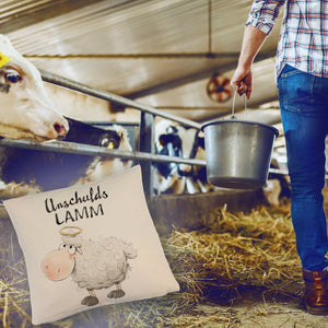 Schaf Kissen mit Spruch Unschuldslamm