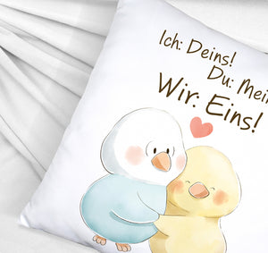 Vogelpaar Kissen mit Spruch Ich Deins Du Meins Wir Eins