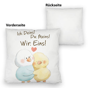 Vogelpaar Kissen mit Spruch Ich Deins Du Meins Wir Eins