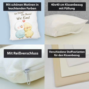 Vogelpaar Kissen mit Spruch Ich Deins Du Meins Wir Eins