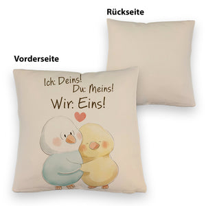 Vogelpaar Kissen mit Spruch Ich Deins Du Meins Wir Eins