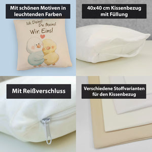 Vogelpaar Kissen mit Spruch Ich Deins Du Meins Wir Eins