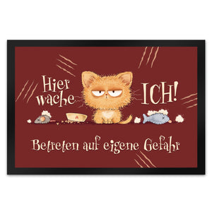 Katze Fußmatte in 35x50 cm mit Spruch Hier wache ich Eigene Gefahr