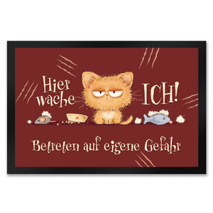 Katze Fußmatte in 35x50 cm mit Spruch Hier wache ich Eigene Gefahr