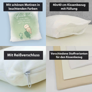 Otter und Frosch Kissen mit Spruch Glück ist Lebensart kein Ziel