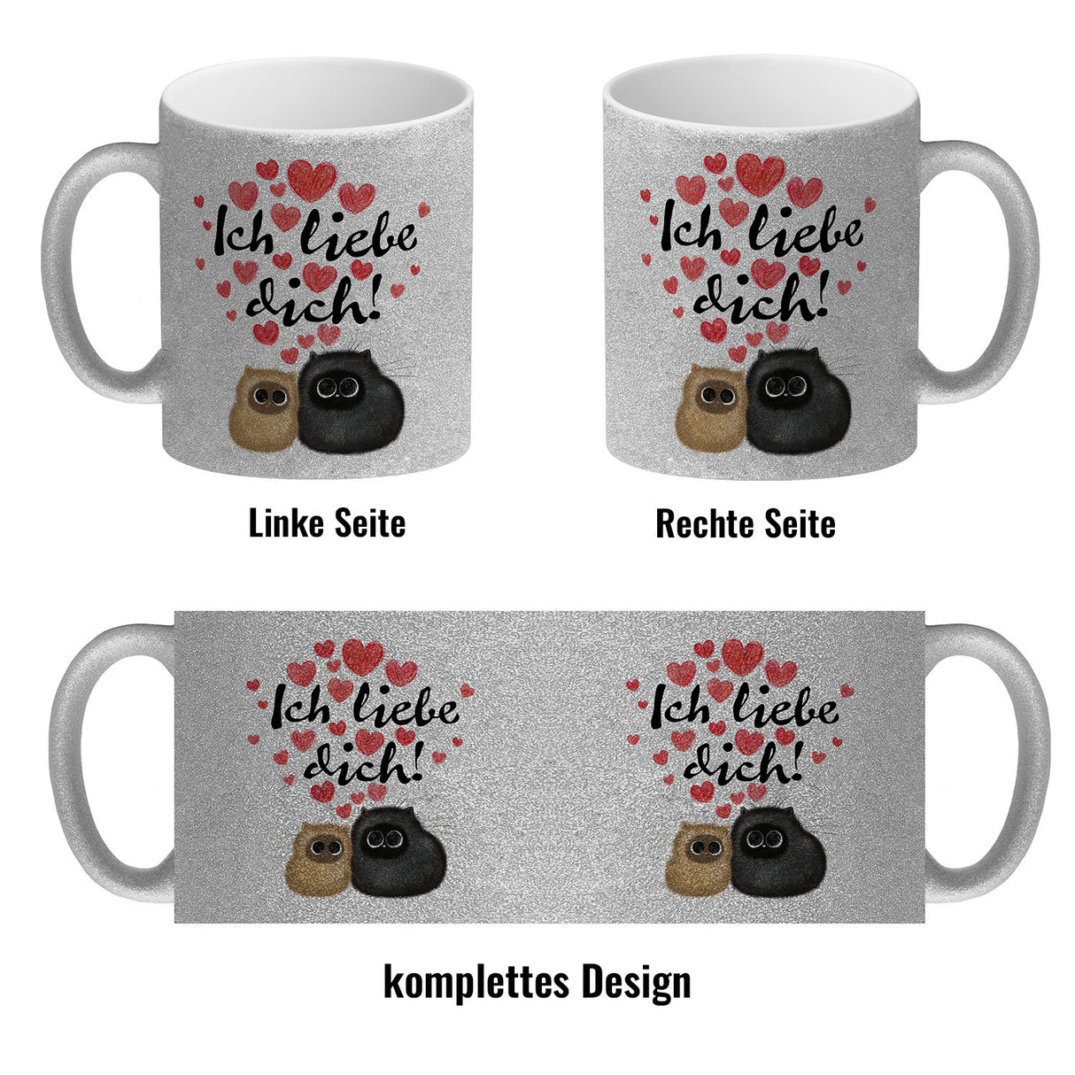 Knuffige Katzen Kaffeebecher mit Spruch Ich liebe dich