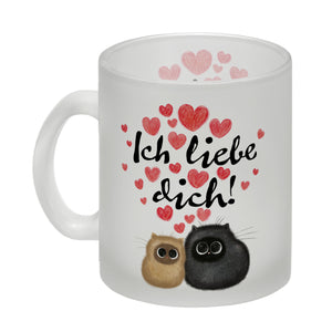 Knuffige Katzen Kaffeebecher mit Spruch Ich liebe dich