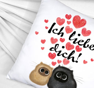 Knuffige Katzen Kissen mit Spruch Ich liebe dich