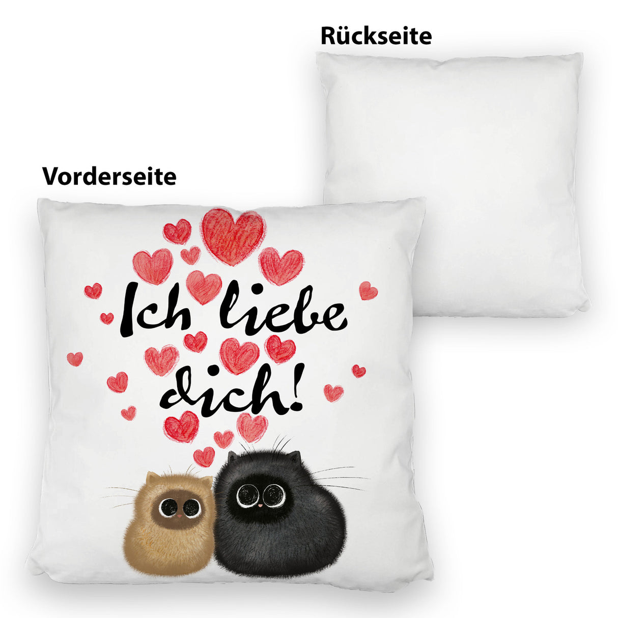 Knuffige Katzen Kissen mit Spruch Ich liebe dich