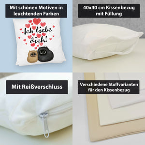 Knuffige Katzen Kissen mit Spruch Ich liebe dich