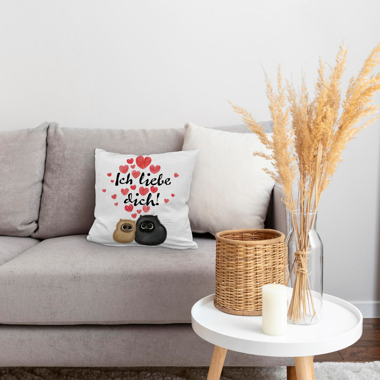 Knuffige Katzen Kissen mit Spruch Ich liebe dich