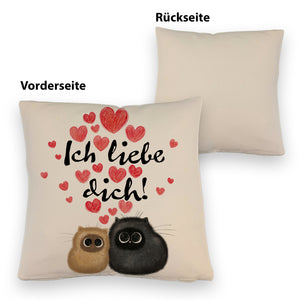 Knuffige Katzen Kissen mit Spruch Ich liebe dich
