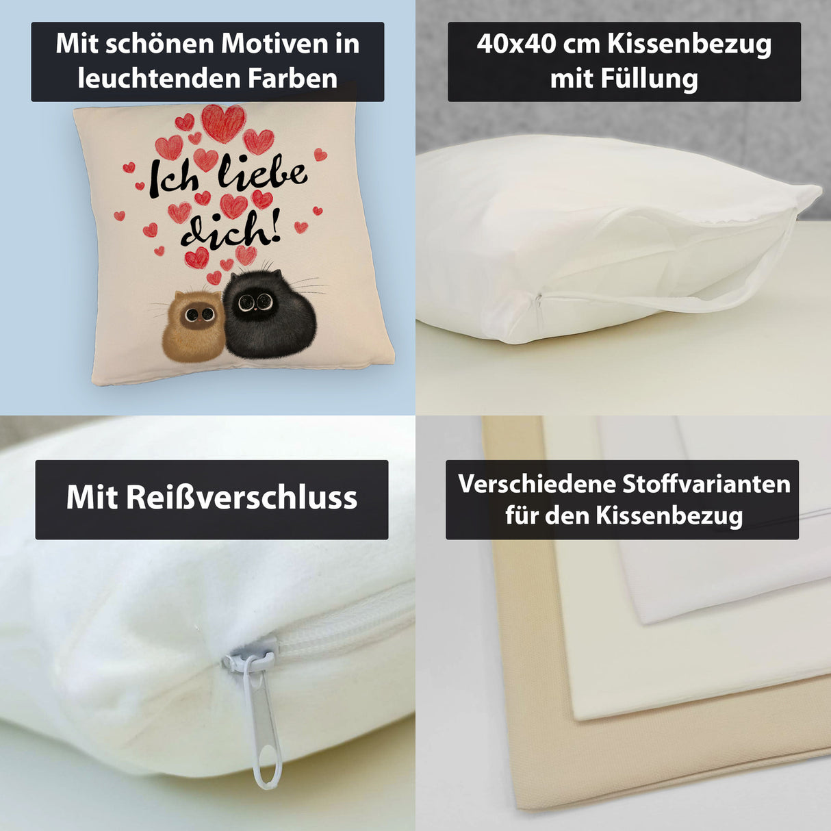Knuffige Katzen Kissen mit Spruch Ich liebe dich