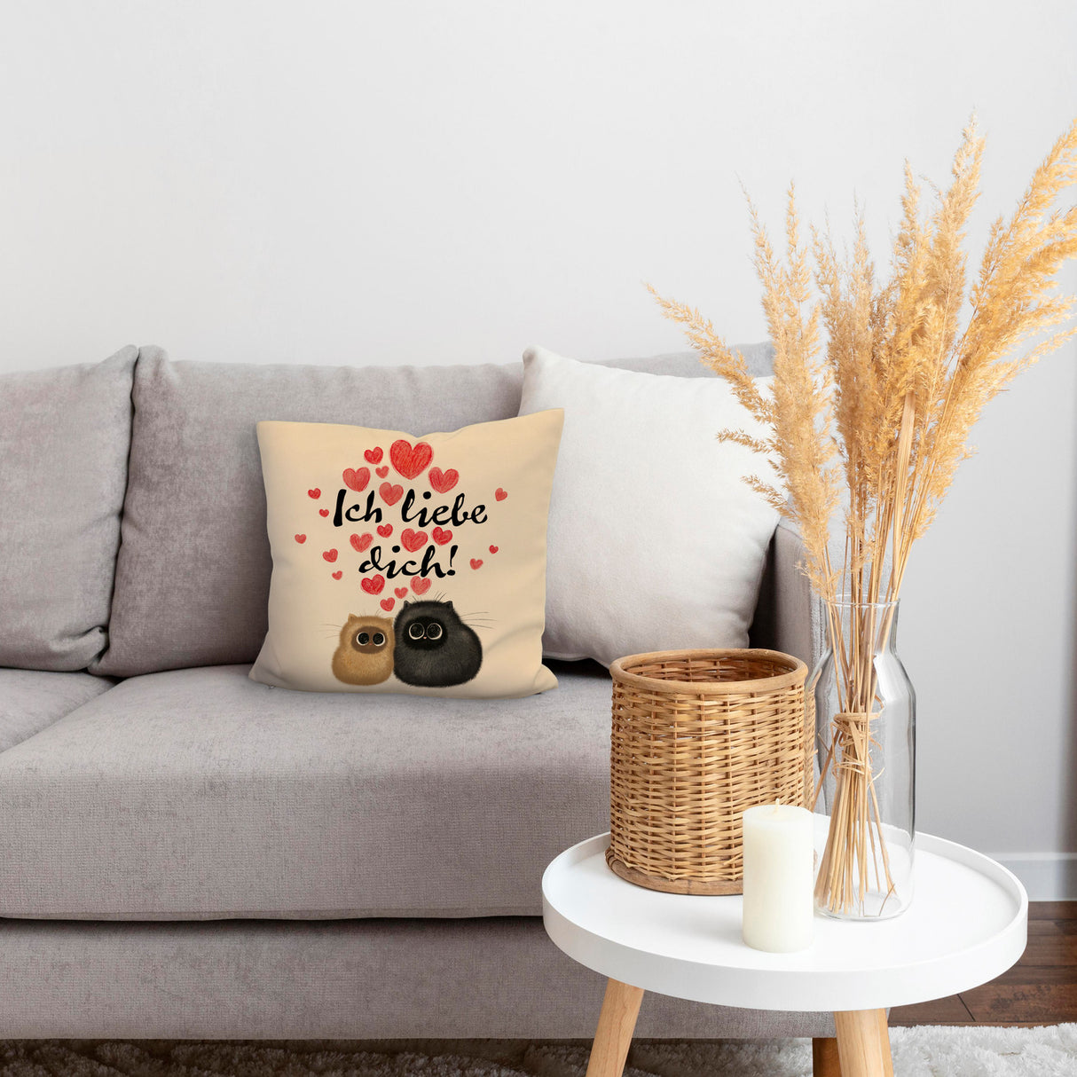 Knuffige Katzen Kissen mit Spruch Ich liebe dich