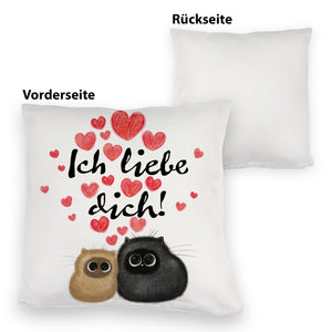 Knuffige Katzen Kissen mit Spruch Ich liebe dich
