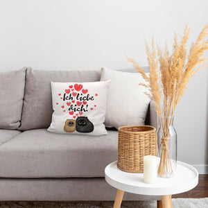Knuffige Katzen Kissen mit Spruch Ich liebe dich