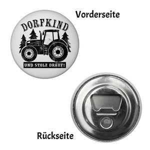 Dorfkind Trecker Magnet rund rund mit Spruch Dorfkind und stolz drauf