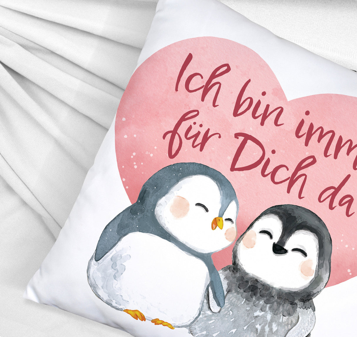 Pinguin Paar Kissen mit Spruch Ich bin immer für dich da