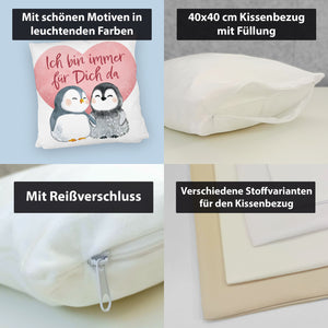 Pinguin Paar Kissen mit Spruch Ich bin immer für dich da