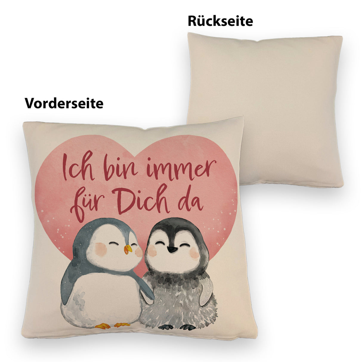 Pinguin Paar Kissen mit Spruch Ich bin immer für dich da