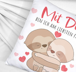 Faultier Paar Kissen mit Spruch Mit dir bin ich am liebsten faul
