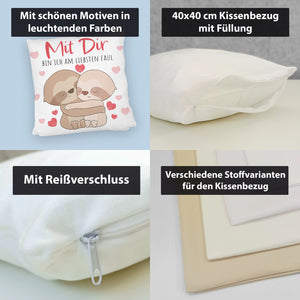 Faultier Paar Kissen mit Spruch Mit dir bin ich am liebsten faul