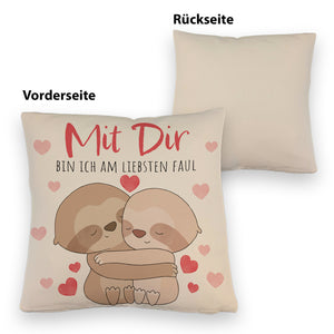 Faultier Paar Kissen mit Spruch Mit dir bin ich am liebsten faul