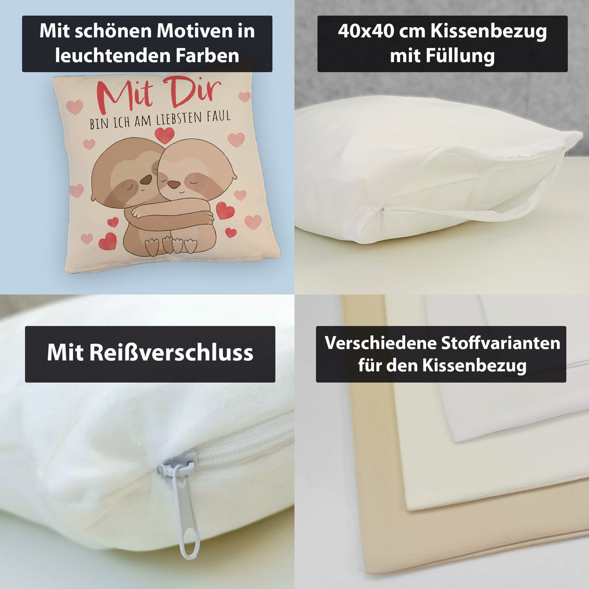 Faultier Paar Kissen mit Spruch Mit dir bin ich am liebsten faul