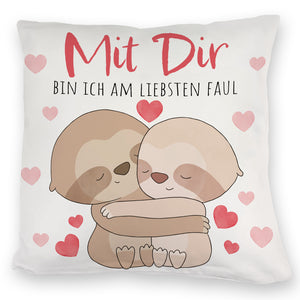 Faultier Paar Kissen mit Spruch Mit dir bin ich am liebsten faul