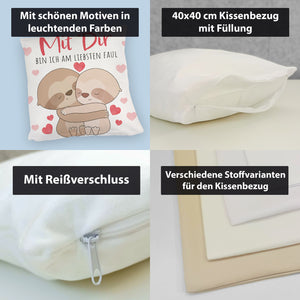 Faultier Paar Kissen mit Spruch Mit dir bin ich am liebsten faul