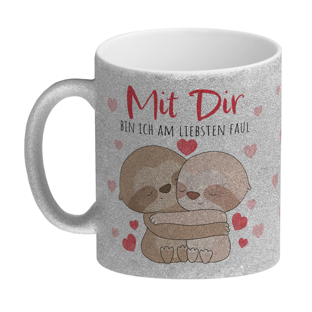 Faultier Paar Kaffeebecher mit Spruch Mit dir bin ich am liebsten faul