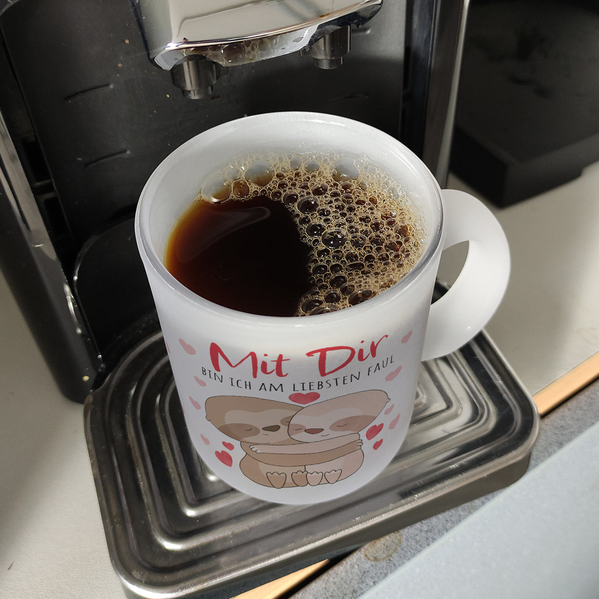 Faultier Paar Kaffeebecher mit Spruch Mit dir bin ich am liebsten faul