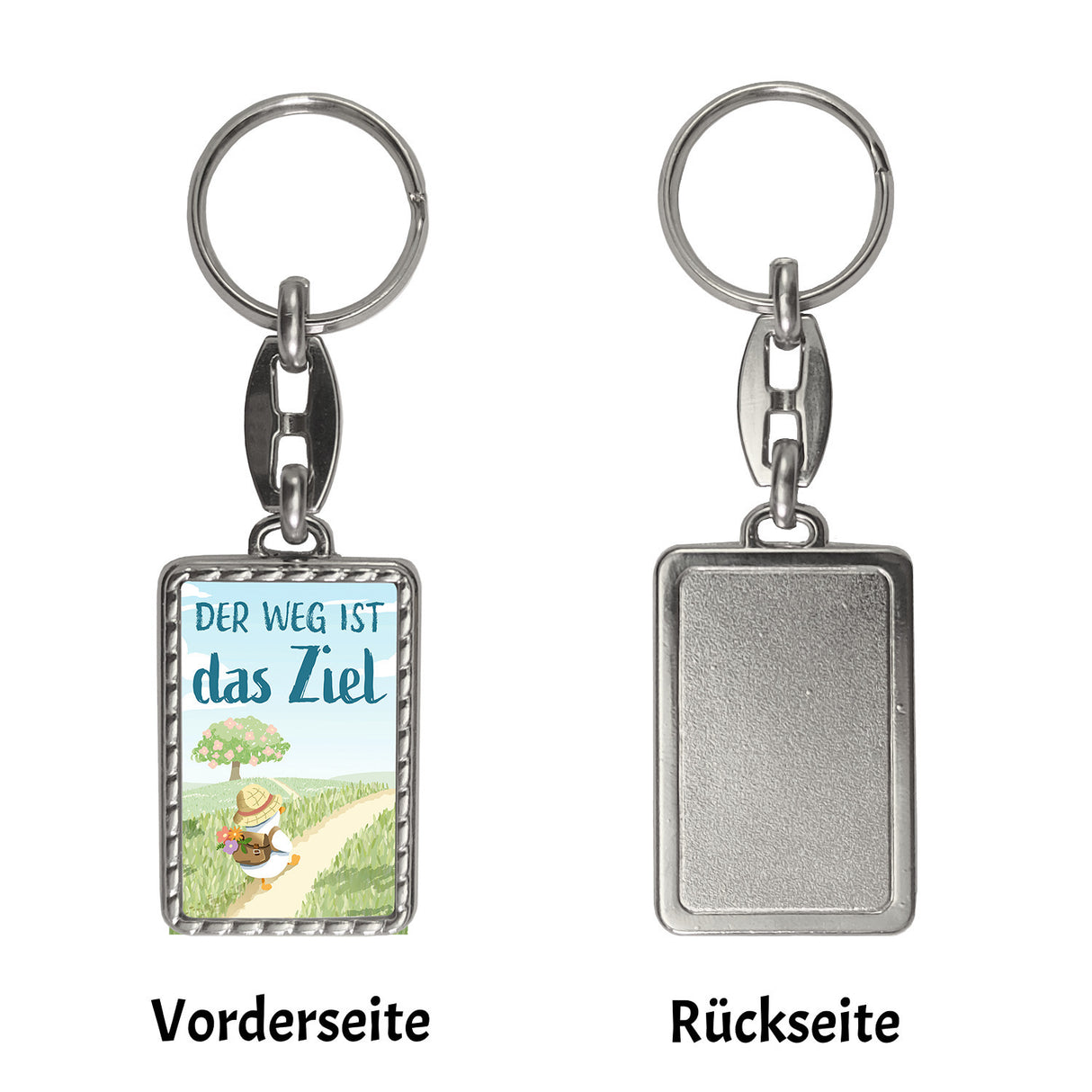 Ente auf Reisen Schlüsselanhänger mit Spruch Der Weg ist das Ziel