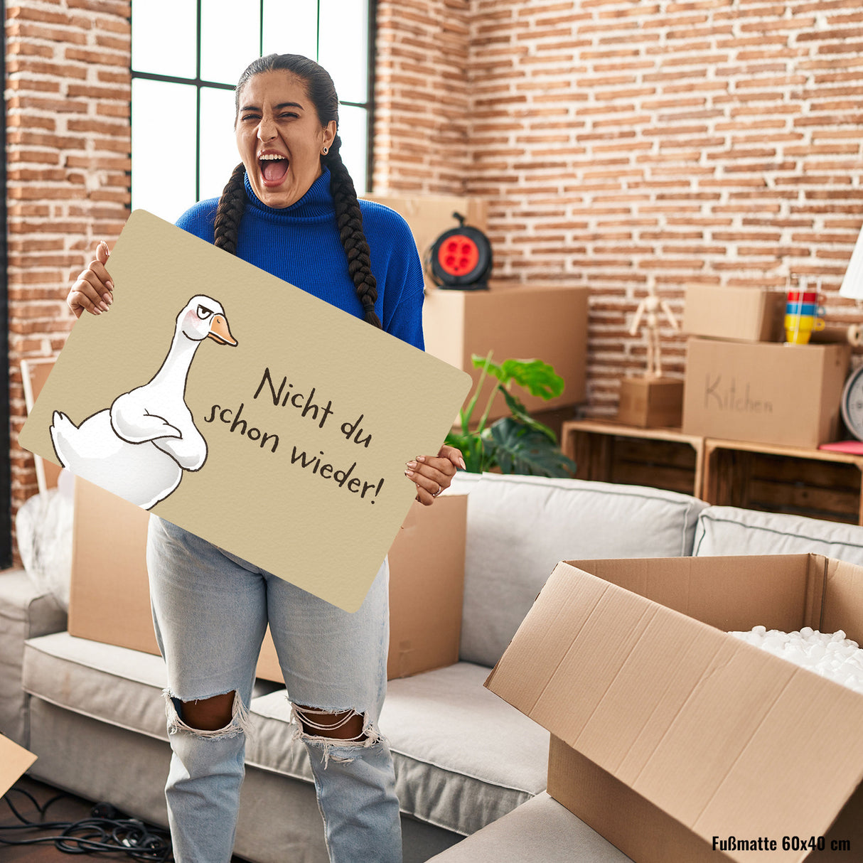 Gilbert die Gans Fußmatte in 35x50 cm ohne Rand mit Spruch Nicht du schon wieder