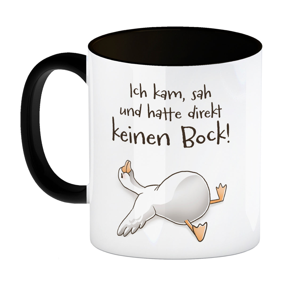 Gilbert die Gans Kaffeebecher mit Spruch Kam sah keinen Bock!