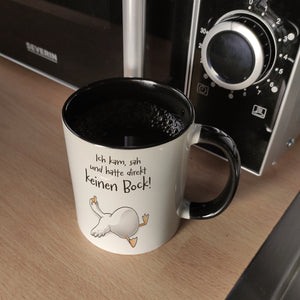 Gilbert die Gans Kaffeebecher mit Spruch Kam sah keinen Bock!