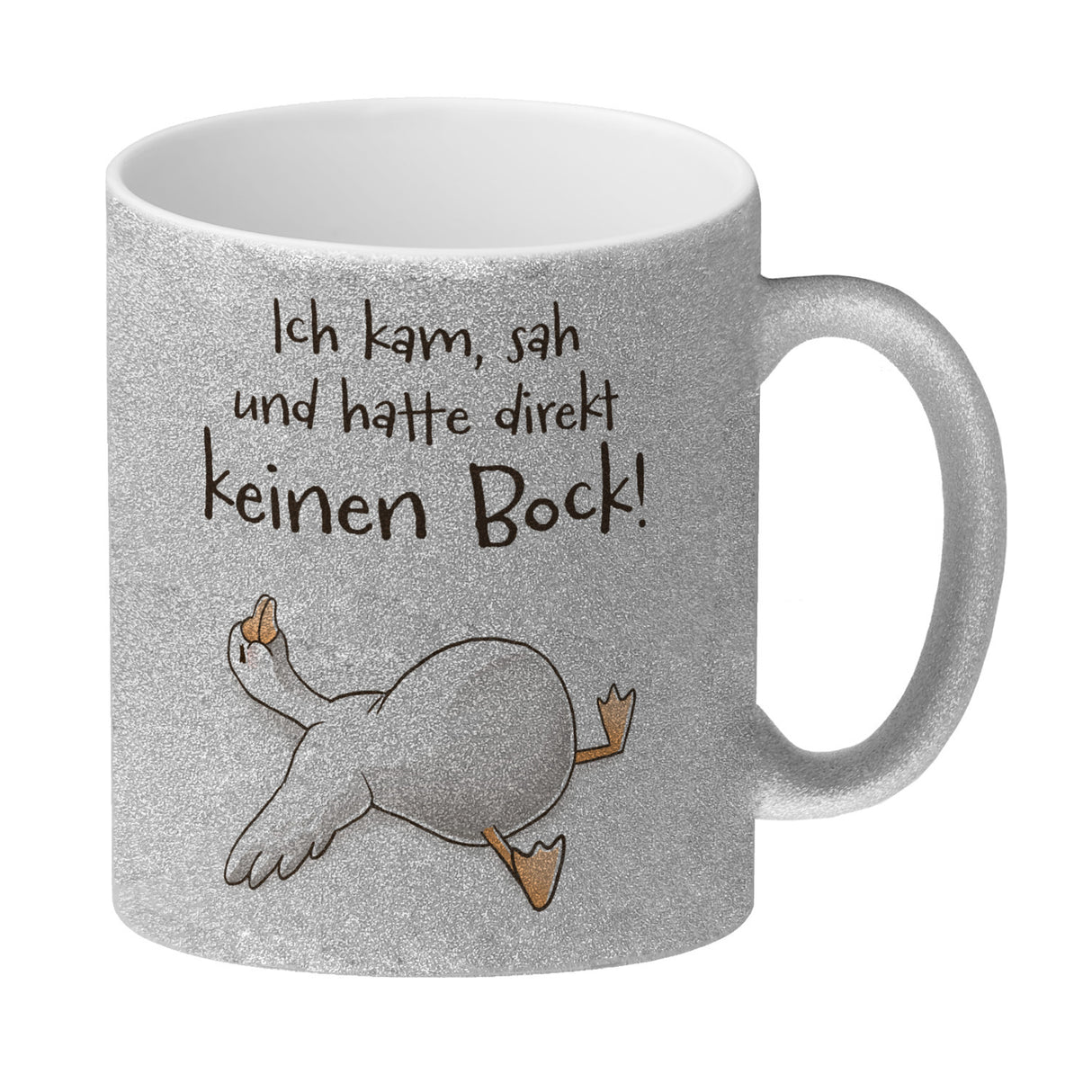 Gilbert die Gans Kaffeebecher mit Spruch Kam sah keinen Bock!