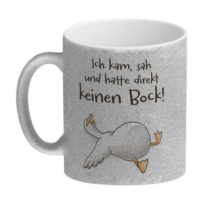 Gilbert die Gans Kaffeebecher mit Spruch Kam sah keinen Bock!
