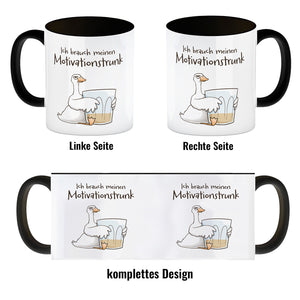 Gilbert die Gans Kaffeebecher mit Spruch Ich brauch meinen Motivationstrunk