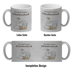 Gilbert die Gans Kaffeebecher mit Spruch Ich brauch meinen Motivationstrunk