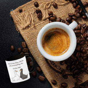 Gilbert die Gans Kaffeebecher mit Spruch Schlechte Idee - Bin dabei