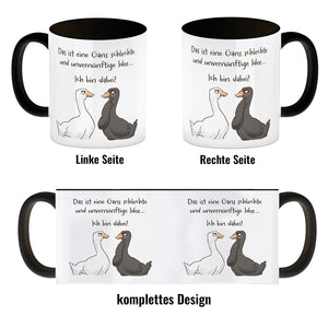 Gilbert die Gans Kaffeebecher mit Spruch Schlechte Idee - Bin dabei
