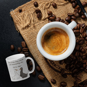 Gilbert die Gans Kaffeebecher mit Spruch Schlechte Idee - Bin dabei