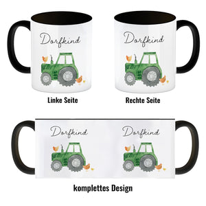 Dorfkind grüner Traktor Kaffeebecher
