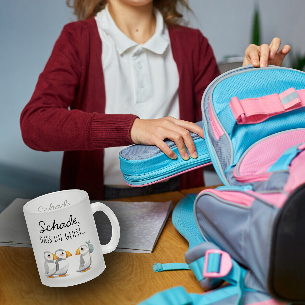 Schade, dass du gehst Papageitaucher Kaffeebecher Abschied Kollege